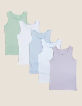 5pk Pure Cotton Spotted & Plain Vests