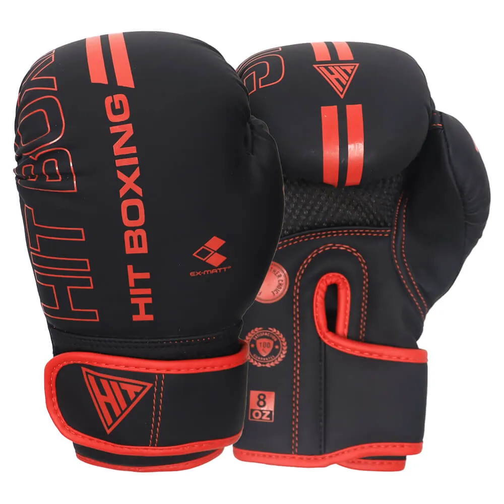 Hit Boxing Kaos PU Boxing Gloves (Black & Red)